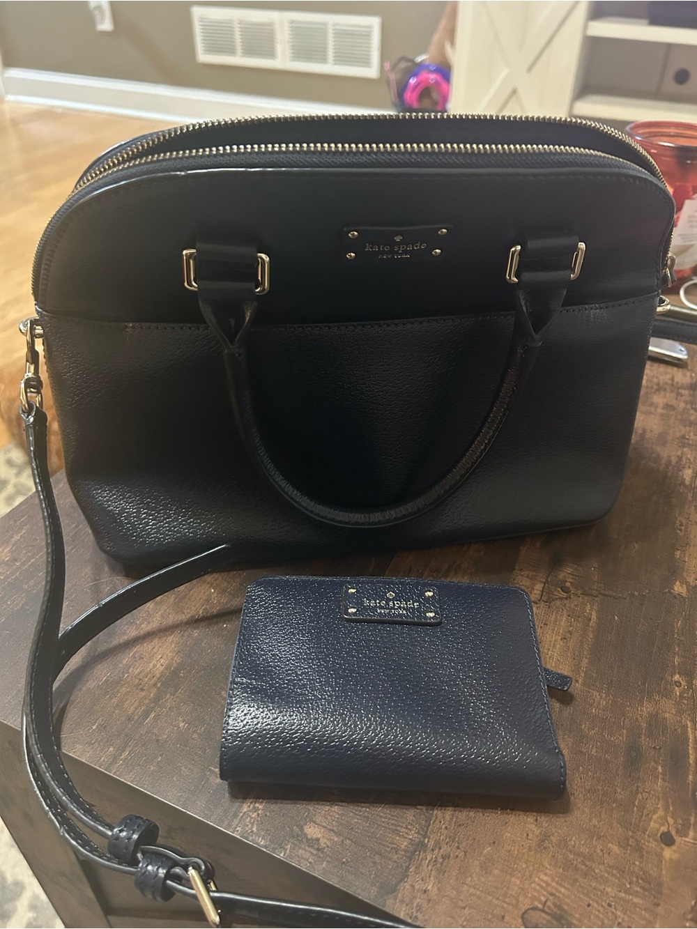 kate spade Black Pebbled Leather Satchel with Matching Wallet